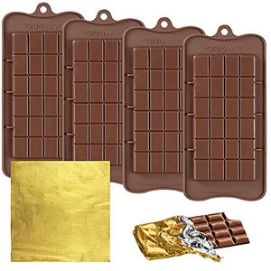 4 Piece Chocolate Moulds With 100 Gold Foil Wrappers